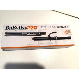 NWB BaByliss PRO Porcelain Ceramic 1" Flat Iron & 1" Curling Iron Prepack [jb]